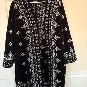 Soft Surroundings Black and White Embroidered Coat /jacket. Gorgeous size XL